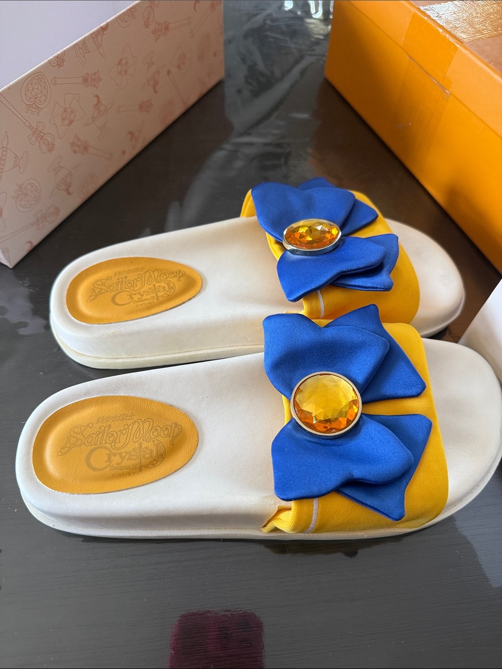 Sailor Moon Crystal Bow Slide Sandals in Blue & Yellow